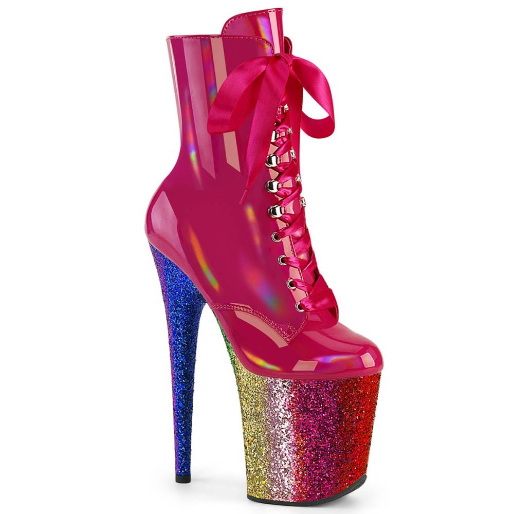 Pleaser - FLAMINGO-1020HG Plateau Laarzen, Paaldans schoenen - Roze/Regenboog